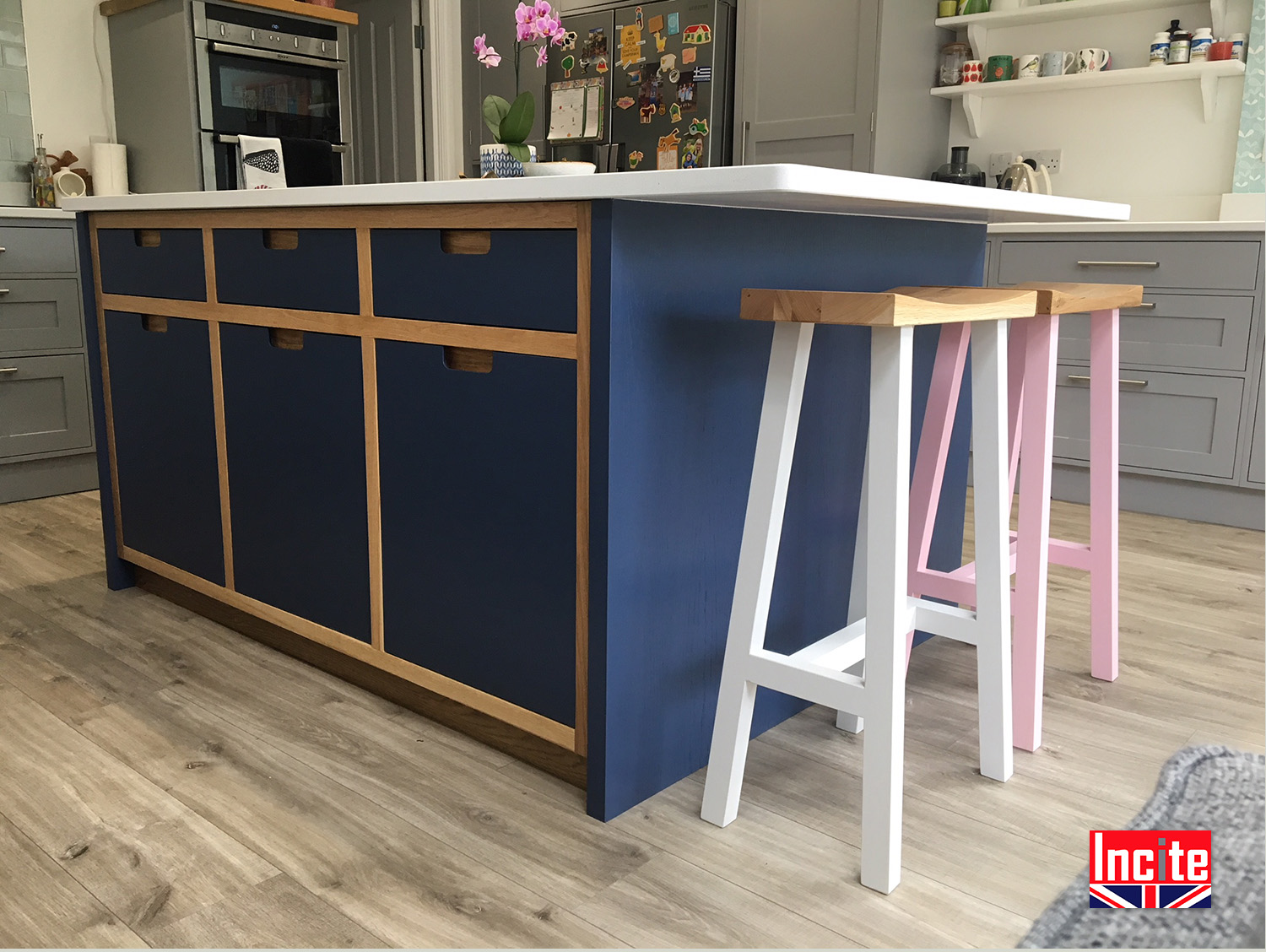 Handcrafted Oak Painted Kitchen island Incite Interiors